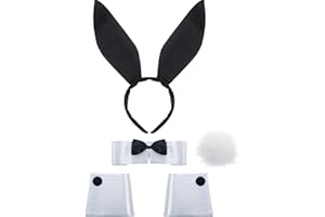 SATINIOR Costume de lapin pour femme avec serre-tête avec oreilles de lapin, collier avec nœud papillon, manchettes et queue de lapin - Pour fête de Pâques
