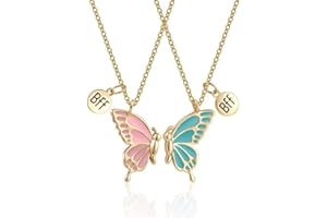 FFWTPY Best Friends Necklace Butterfly BFF Friendship Necklace for 2 Girls Letter Pendant Necklaces Ladies Girlfriend Gift Pendant Girls Birthday Gifts