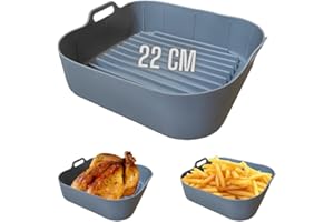 MOLJAUS Recipiente air fryer 22 cm compatible con freidora aire COSORI TURBOBLAZE y con DUAL BLAZE 6,4 Moldes para airfryer Molde accesorios moldes silicona GRIS