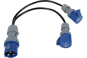 LMTNNB 16 Amp to 2 x16 Amp Adaptor, 2 Way Heavy Duty Power Splitter Caravan Hook Up Cable, Electric Caravan Adapter Converter Lead Camping Electric Hook Up Cable IP44 Splitter Socket