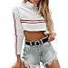 Produktbild O Ausschnitt Tops Mosstars Damen High Neck Streifen Sweatshirt Bluse mit Langen Ärmeln Schicke Zipper Oberteile Crop Tops Streifen Pullover Kapuze Bluse Pullovershirt Kapuzenpullover Pullover Hoodie