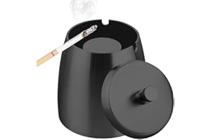TWBEST Cendrier,Cendrier avec Couvercle, Cendrier Inoxydable Noir, Cendrier de Table, Cendrier Portable pour IntéRieur et ExtéRieur avec Tapis Antidérapant, pour Restaurant, Bar, Maison, Bureau.