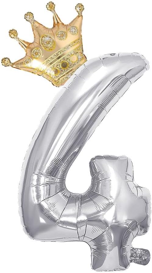 Patladı Gitti Gümüş 4 Rakam ve Gold Kral Tacı Folyo Balon Doğum Günü Parti Kutlama Seti