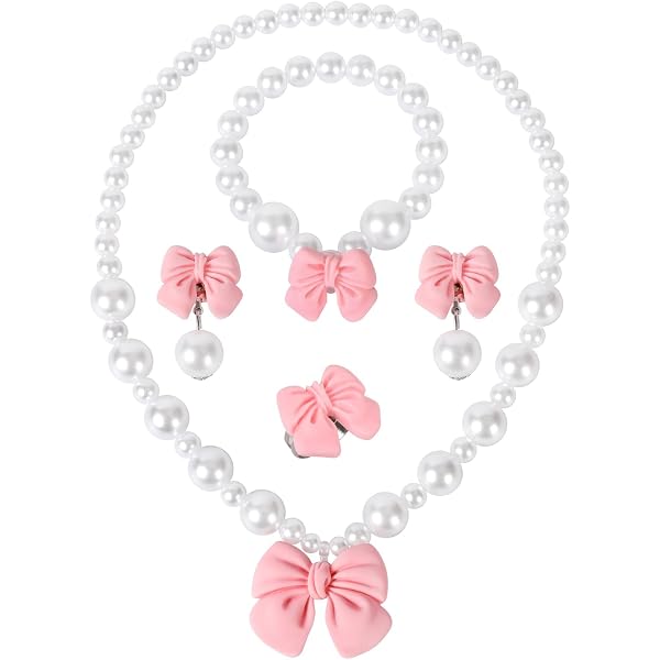 Set Regalo Fata Dei Denti Per Bambine: Collana, Bracciale E Sacchetto, Rosa E Perle