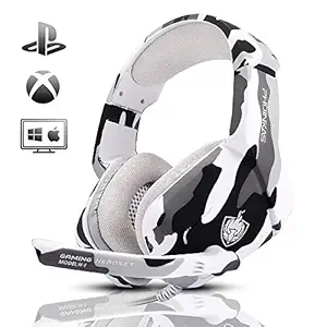 Gaming Headset for PS4, Xbox One, PC, Laptop, Mac, Nintendo Switch, PHOINIKAS 3.5MM PS4 Headset with Mic, Over Ear Headset, Noise-Cancelling Headset, Bass Surround, LED Light, Comfort Earmuff - Camo