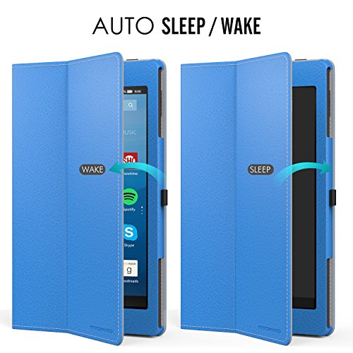 MoKo Hülle für All-New Amazon Fire HD 8 Tablet (7th Generation – 2017 Modell) – Kunstleder Ständer Schutzhülle Smart Cover mit Stift-Schleife für das neue Fire HD 8, Blau - 6