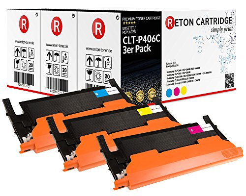 3 Original Reton Toner kompatibel nach (ISO-Norm 19798) ersetzen CLT-C406S CLT-M406S CLT-Y406S für Samsung CLP-360 CLP-365 365W CLX-3300 CLX-3305 3305FN CLX-3305FW CLX-3305W Xpress C410W C460FW C460W