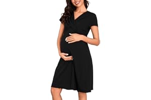 Quoboquo Camicia da Notte Allattamento Cotone Morbidissimo Camicie da Notte Premaman Manica Corta Pigiama Parto Ospedale