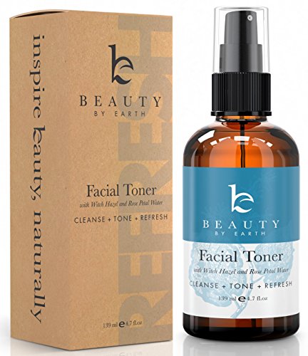  Beauty By Earth Facial Toner; Organic & Natural Witch Hazel & Rose Water Astringent; Best Hydrating & Clarifying Face Spray for Daily Use; Alcohol & Oil Free Skin Cleansing for Men & Women
