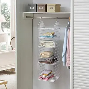 ORPIO (LABEL) 5 Shelf Folding Hanging Clothes Storage Racks Dormitory Closet for Students Wardrobe Closet Shelves Hanging Organizer Plastic Storage Holders & Racks White