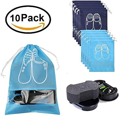 XINCARE 10x Travel Shoe Bags,Portable Dust-proof Shoe Space Saving Storage Organizer Bags + Free Shoes Polisher Transparent Window for Boots, High Heel Drawstring