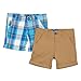 Bluezoo Kids Pack Of Two Boy's Beige Plain And Blue Checked Shorts Age 12