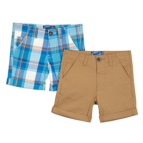Bluezoo Kids Pack Of Two Boy's Beige Plain And Blue Checked Shorts Age 12