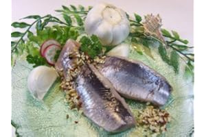 ‎GREETFISH Knoblauch Matjesfilets - Matjes Hering enzymatisch gereift - schmackhaft, mild gesalzen, fest im Biss, abgeschmeckt mit kräftigem Knoblauch - 500 Gramm