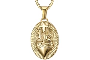 BOBIJOO Jewelry - Grand Pendentif du Sacré Coeur du Christ pour Homme 32x24mm Acier Inoxydable Or Chaîne 55cm