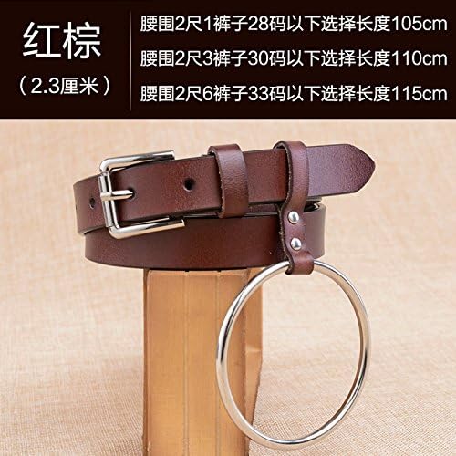 ZHANGYONG*Belt female leather large iron ring tie personality circle decorated waistband wild stylish decorated fine leather belts , Red brown ,105cm