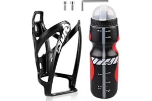 QINIFIFY Bike Water Bottle Cage and Bottle Set, Lightweight Bike Water Bottle Holder with 650ML Sports Bottle with Scale and Dust Cap BPA-Free Water Bottle Holder Set for Outdoor Cycling (Red)