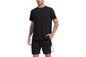 Litherday Survêtement Homme Été Ensemble de Sport à Manches Courtes Maillots de Joueur de Football Rayé Jogging T-shirt et Short Noir Gris