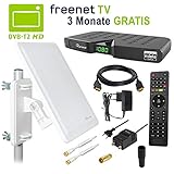 +  Eine aktive DVB-T/T2 Antenne wird mitgeliefert. Verstärkung bis zu 64dB (VHS 32dB + UHF 32dB). Sowohl für Innen- als auch für Außenbereich geeignet. Mit dabei: 5m und 3m HB-Digital Kabel mit vergoldeten Anschlüssen + vergoldeter Kabel-Adapter