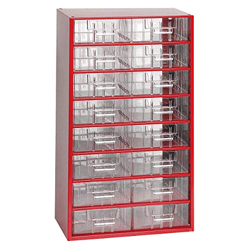 Schubladenmagazin, Schubladen glasklar - HxBxT 551 x 306 x 155 mm, 16 Schubladen - Gehäuse lichtgrau - Klarsichtmagazin Kleinteilemagazin Lagersystem Magazin Magazinschrank Schubladenmagazin Schubladenschrank Schubladensystem