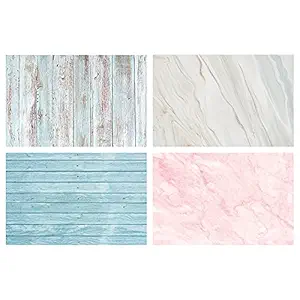 Fauxcreate Professional Grade Photography Flat Lay Backdrop Background Polypropylene Coated 300GSM Premium Paper - 56x88cm | Flatlay Tabletop Food Jewelery Photo (Blue Wood, Pink and Grey Marble)
