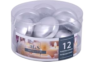 DONAU HOME Zestaw pływających świeczek/srebrne/12 sztuk / 2,8 x Ø 4,8 cm/czas palenia 4 godziny/pływające świece woskowe/pływające ciepłe świeczki typu tealight, na kolację, wesele, basen