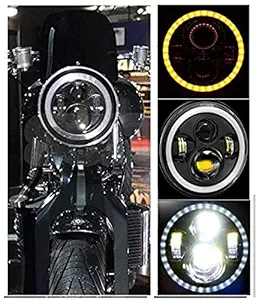 AutoBizarre 7 inch Headlight DRL with Full Ring Angel Eye Projector Light Compatible with Royal Enfeild Bikes and Thar