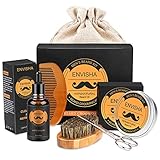 Bálsamo para Barba (60 g): no graso, fácil de absorber, sin aditivos ni productos químicos irritantes, no irritará su piel. El aceite de jojoba orgánico también actúa como un agente hidratante y alisante al tiempo que promueve el crecimiento saludable de la barba, mientras que el multivitamínico de la mantequilla de mango ayuda a prevenir las puntas abiertas y las barbas. El uso regular puede mejorar la fuerza de la barba y el crecimiento de la barba.
