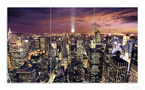 Herdabdeckplatte / Spritzschutz aus Glas, 3-teilig, 90x52cm, für Ceran- und Induktionsherde, New York bei Nacht - Panoramablick über die Stadt
