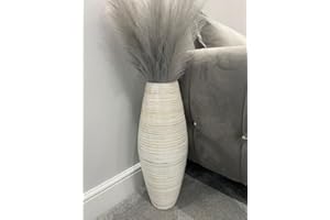 MARISSA'S GARDEN & GIFT White & natural bamboo tall drum shaped vase 60cm floor or table vase (Bamboo)