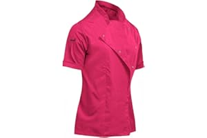 strongAnt Chaqueta de Cocinero para Mujer, elástica, Uniforme de Chef Profesional, con Tira de Botones a presión, Manga Corta