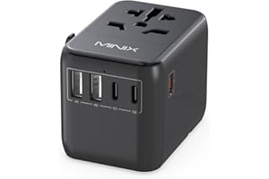 Uniwersalny adapter podróżny MINIX, maks. międzynarodowy adapter wtyczki zasilającej 35 W 3 USB C 2 USB A, światowa ładowarka ścienna All-in-One do USA, UE, Wielkiej Brytanii, AU