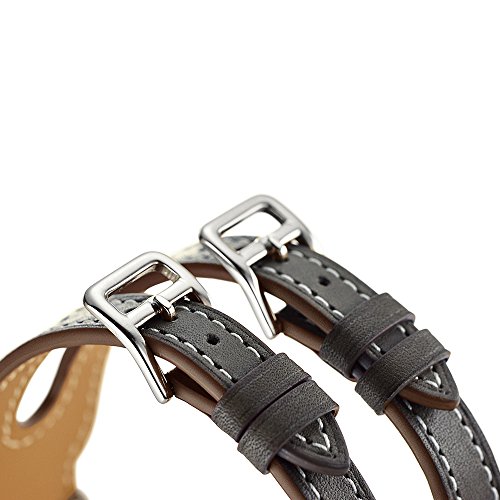 Aresh für Apple Watch Zubehör Armband,Double Buckle Cuff Luxus echtes Leder Apple Smart Watch Stulpeentwurf Ersatz Handgelenk Band für Apple Watch iWatch Apple Watch Series 2(42mm, Dunkelgrau) - 7