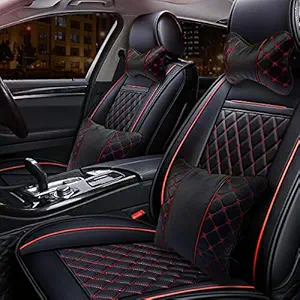 SARTE Faux Leather Car Pillows and Cushions for Neck Rest (Black Red) - Set of 4