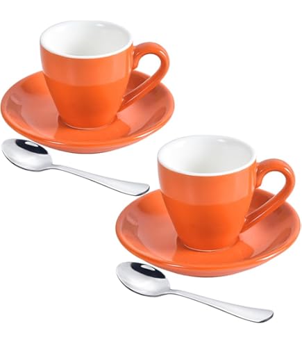ionEgg Porseleinen espressokop met schotel en roestvrijstalen mini-lepels, espressokopje, 80ml/2.8 oz, pak van 2, roze
