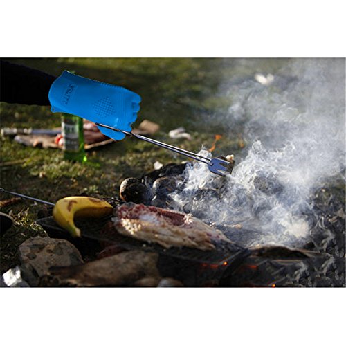 TTLIFE 2Sets Grillhandschuhe Extrem hitzebeständig BBQ Handschutz Handschuhe Ofenhandschuhe premium Qualität Kochhandschuhe (Blau 1) - 4