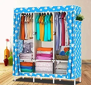 G-KAMP JAPAN Multi-Purpose Clothes Storage Wardrobe with Portable Shelves & Printed Design/Multi-Purpose Space Organizer for Bedroom (Blue Foot)