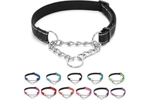 LOS ANDES Dog Choke Collar Martingale Collar with Limited Chain Strong Nylon Collar with Soft Padded No Pull Reflective Training Collar for Large, Medium and Small Dogs(XL:Neck 55-75cm,Black)