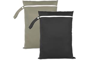 Druuzyl 2 borse impermeabili per il bagnato 40x30 cm (nero e verde) - Set riutilizzabile con cerniera - Ideale per costumi da bagno, asciugamani e articoli per bambini