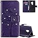 Produktbild HMTECH Galaxy A6 2018 Hülle Glitzer Diamant Prägung Wish Schmetterling Blumen Katze PU Lederhülle Flip Hülle im Bookstyle Slim Fit Soft Silikon Magnetverschluss Galaxy A6 2018,Dark Purple Diamond Wish