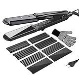 [4 en 1 Multifional Hair Crimper]: Esta cerámica para engarzar el cabello tiene 4 placas de cerámica intercambiables, ultra lisas y extra anchas que proporcionan un mejor contacto con el cabello para un acabado suave como la seda.
