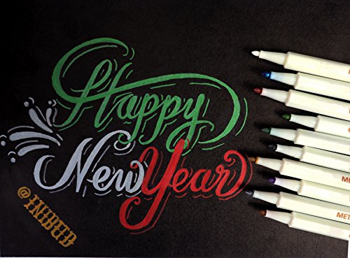 INIBUD Metallic Marker Pens, Satz von 10 Farben inkl. 8 Tafel Labels für Kartenherstellung DIY Fotoalbum Gebrauch auf irgendeiner Oberfläche-Papier Glas Kunststoff Keramik - 4