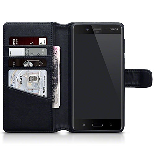 Nokia 8 Funda Cartera de aut ntico cuero tapa delantera con billetera para tarjetas adaptable en posicion horizontal - Negro oscuro Nokia 8 Funda Cartera de aut ntico cuero tapa delantera con billetera para tarjetas adaptable en posicion horizontal - Negro oscuro
