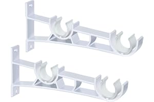 TOKPLNU Curtain Pole Brackets, Double Curtain Brackets for Poles Heavy Duty Metal Curtain Rail Brackets White Curtain Rod Bracket Set of 2 Curtain Pole Holder Support for 25-28mm Drapery Rod
