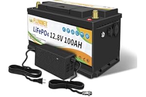 FLLYROWER Batterie Lifepo4 12v 100ah avec cellules Grade A et BMS Parfait Temps de Cycle Bas jusqu'à 10000 pour RV Camping solaire appareils ménagers supportent la Connexion en série et en parallèle