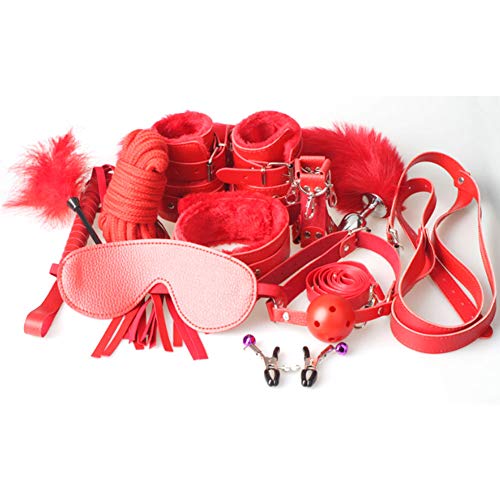 Preisvergleich Produktbild QIANGGAO Die Bettfesseln / Riemen Übungsbänder / Kit mit verstellbaren Fellmanschetten Augenbinde für Cosplay 12-teiliges Set Plüsch,Red