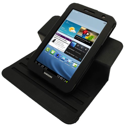 igadgitz 360° Rotierende Abnehmbare Schwarz PU Leder Tasche Schutzhülle Hülle Ledertasche Lederetui Etui Case für Samsung Galaxy Tab 2 P3100 P3110 7.0 3G & WiFi Android 4.0 Internet Tablet + Displayschutzfolie - 4