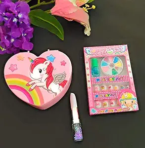 Tera13 Unicorn Vanity Storage Box for Girls Nail Art kit Make up for Kids Bracelet Lipstick Pen Hair Brush Clips for Girls Return Gifts (Vanity +Nail Art +Lipstick Pen)