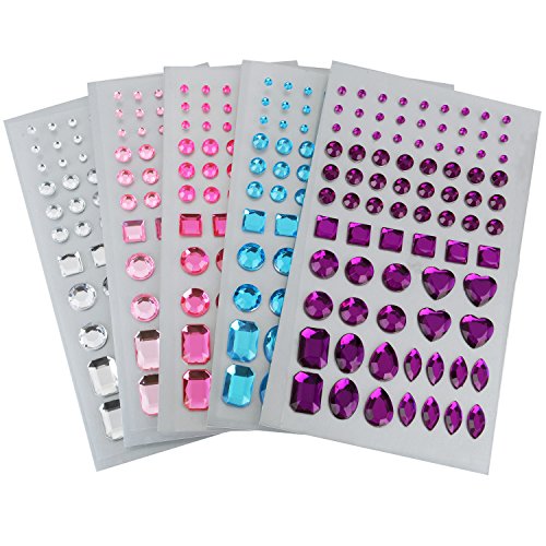 Shappy Selbstklebend Handwerk Schmuckstein Flatback Edelstein Kristall Strass Sticker Verzierungen, Verschiedene Größen, 5 Farben, 5 Blätter