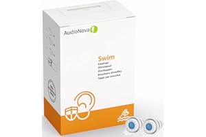 AudioNova Swim – Bouchons d’Oreille pour Natation avec filtre en Silicone étanche prévient les infections | Pour Piscine, activités Aquatiques | Réutilisables, Lavables – 3 Tailles (S/M/L)